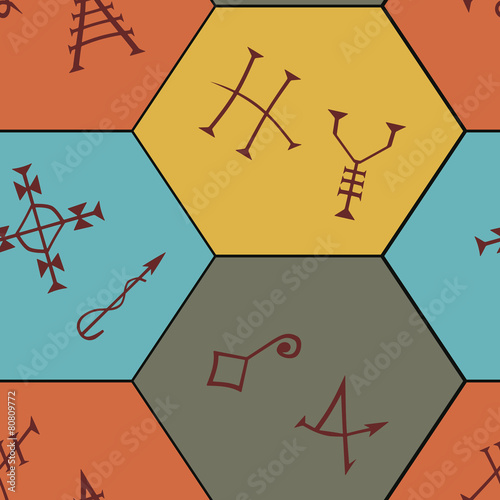 Seamless Background with Medieval Alchemical Signs