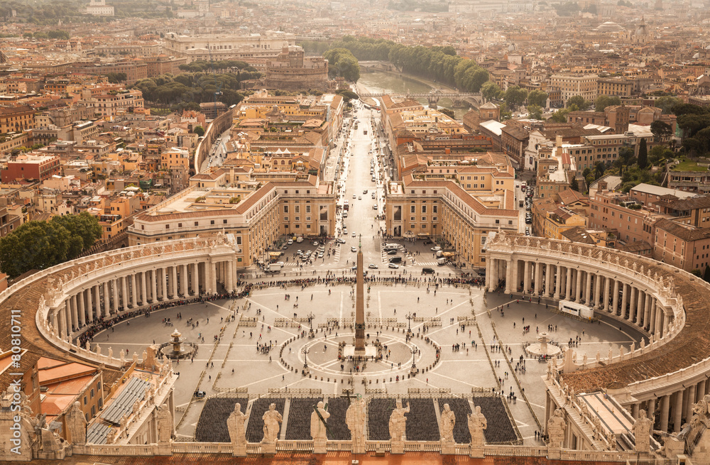 Panorama of Saint Peters Square in Rome from above
