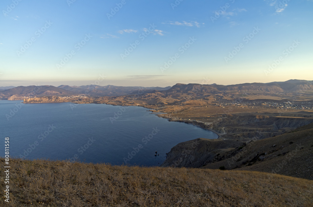 Crimea. View of the bay from the slope of Cape Meganom.