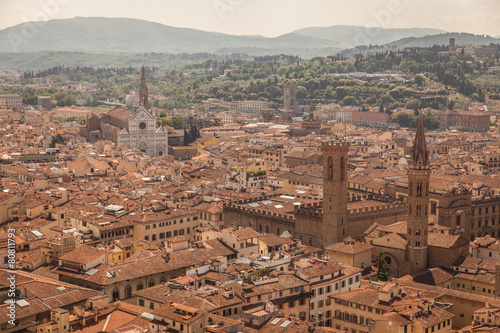 Aerial panorama of Florence Duomo dome and rooftops. Tuscany Ita