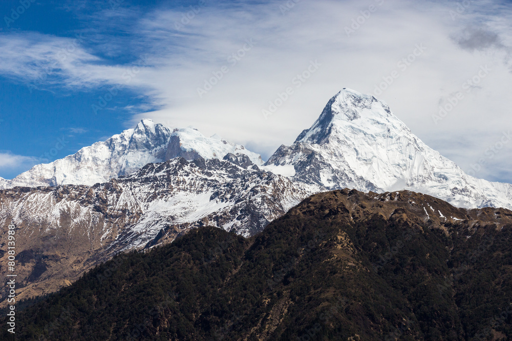 Panorama of the Himalayas in Nepal spring