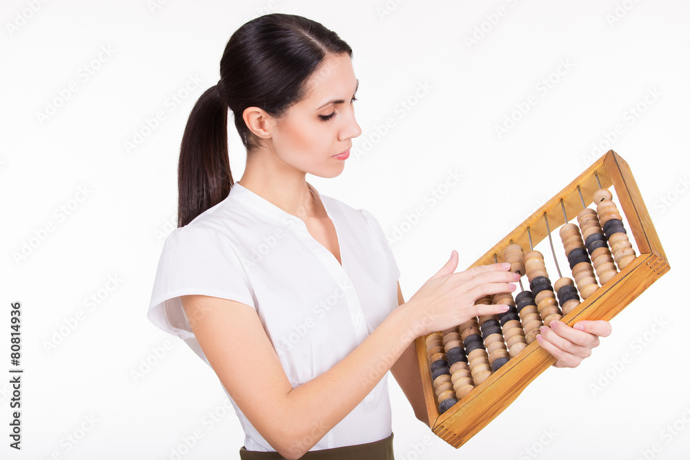 Business woman calculating finance with abacus Business woman calculating finance with abacus