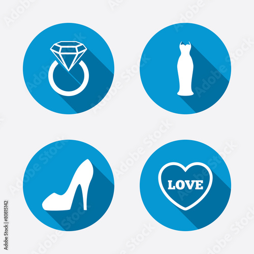 Wedding dress icon. Women s shoe symbol.
