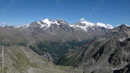 Saas Fee valley and high mountains