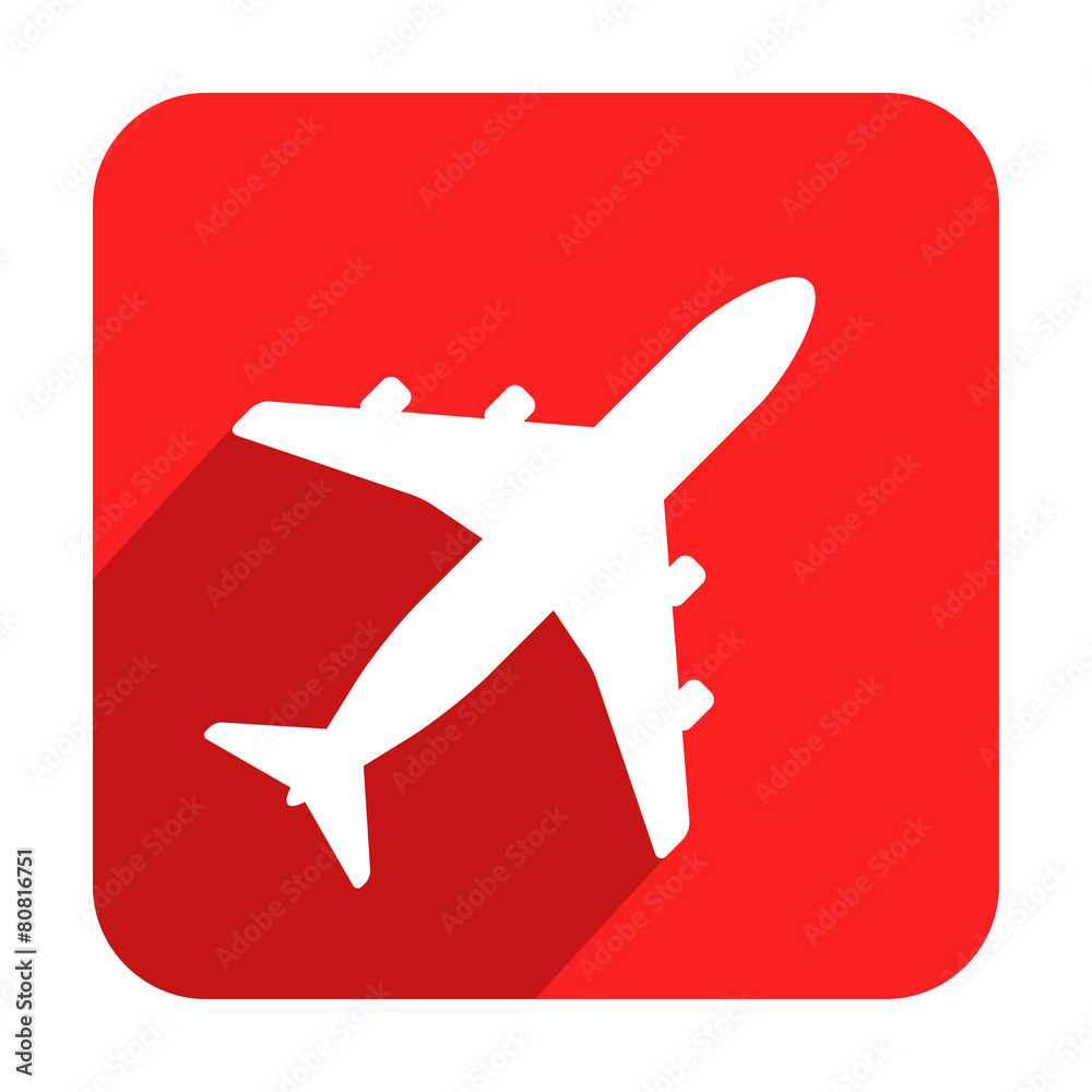 Obraz premium Icono cuadrado rojo avion con sombra