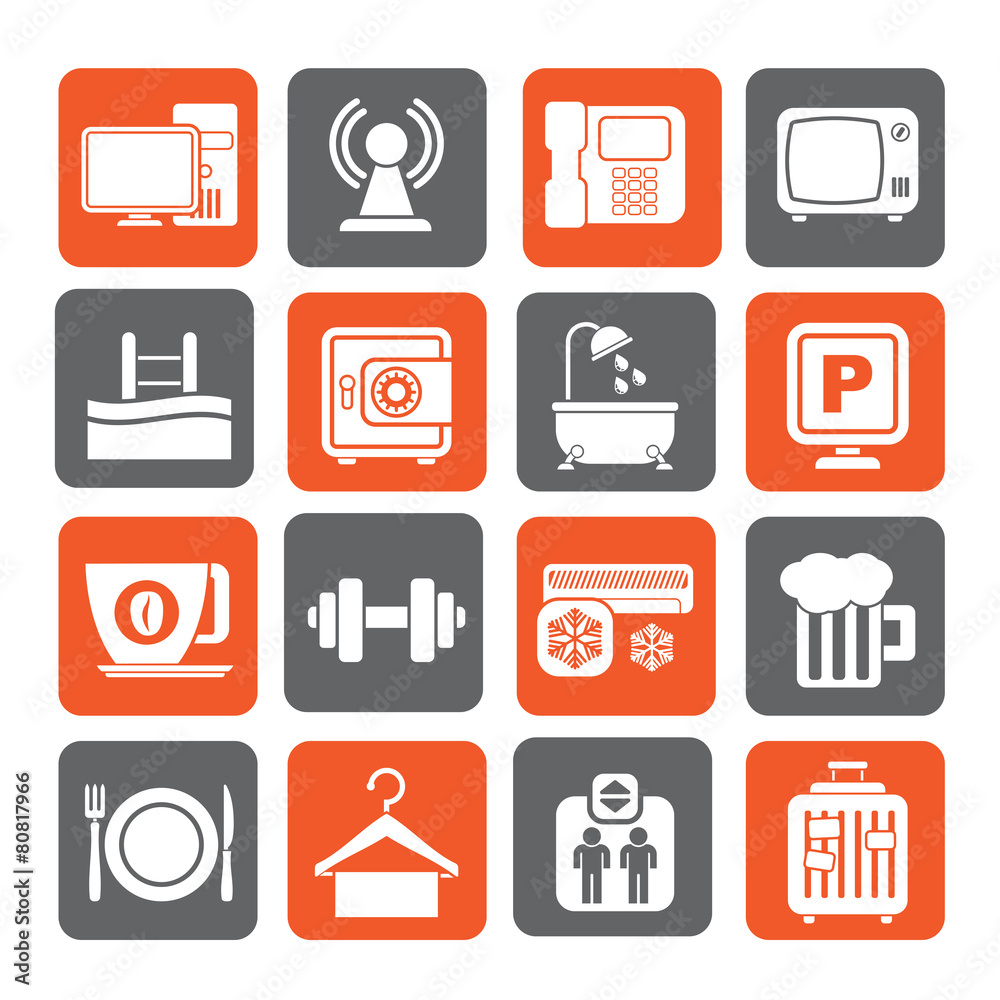 Silhouette Hotel Amenities Services Icons Silhouette Hotel Amenities Services Icons
