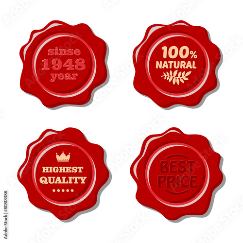 Set of vector isolated red wax stamp
