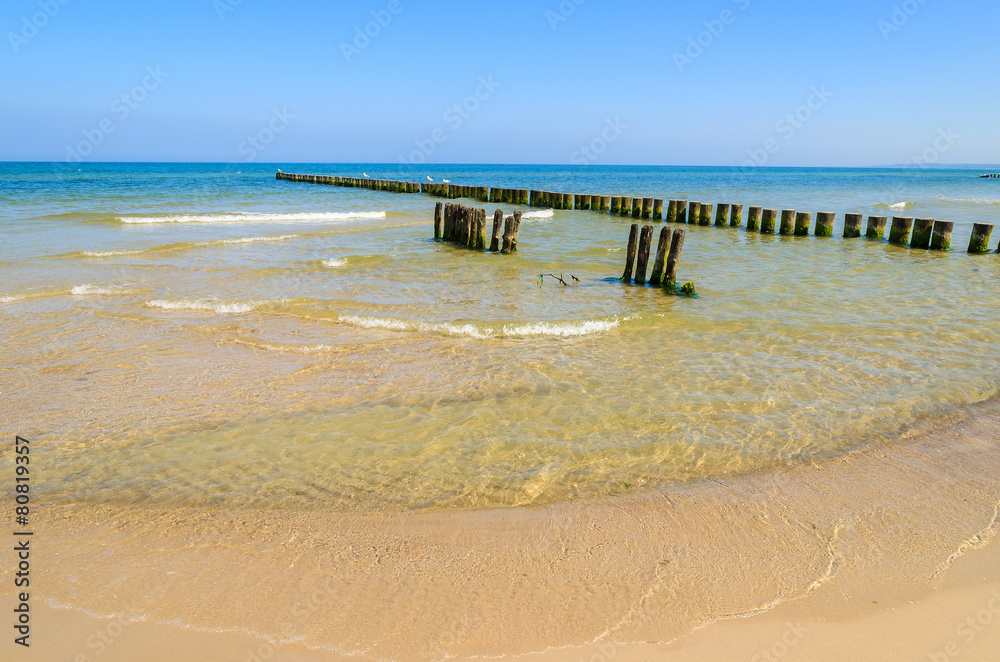 Beautiful beach in Ustka seaside town, Baltic Sea, Poland