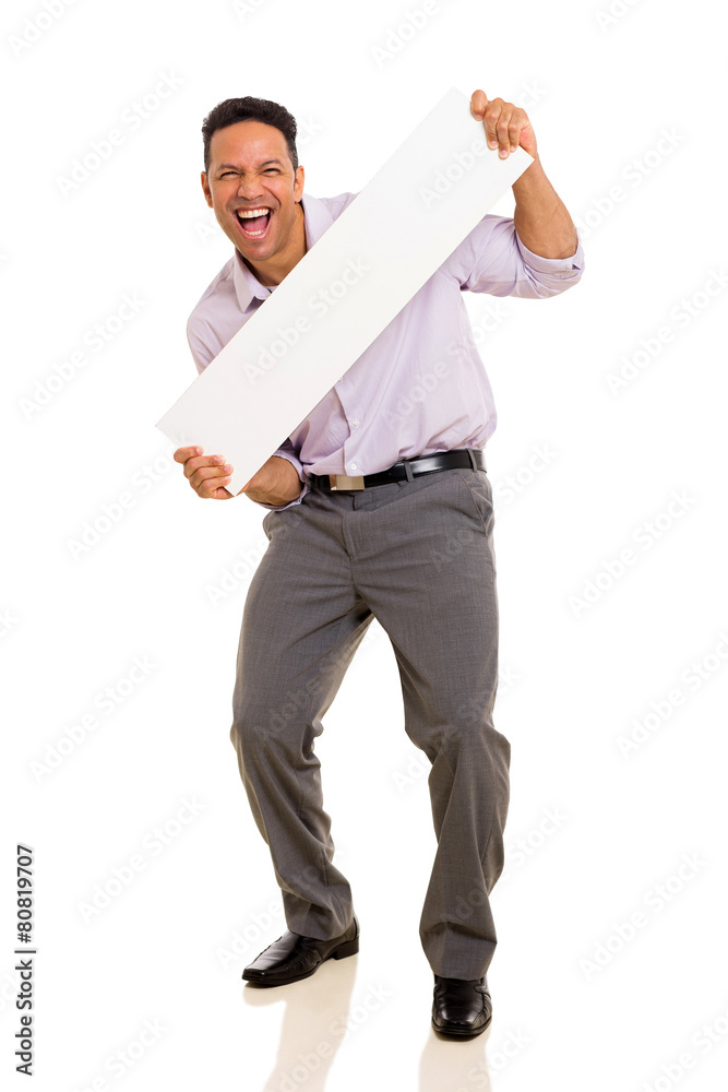 man presenting blank white board man presenting blank white board