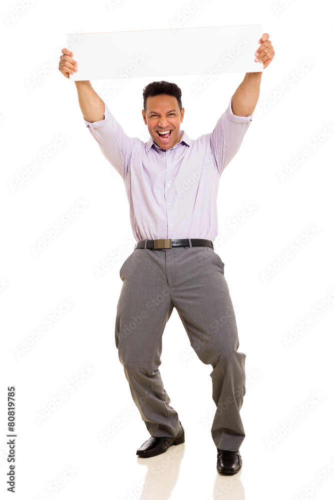 man holding horizontal white board