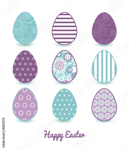 Vector Purple and Blue Floral Abstract Set of Nine Colorful