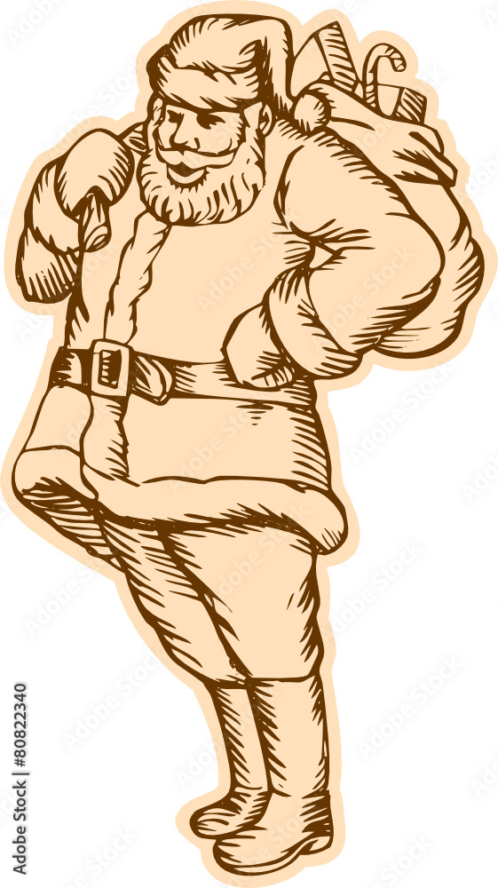 Fototapeta premium Santa Claus Father Christmas Standing Etching