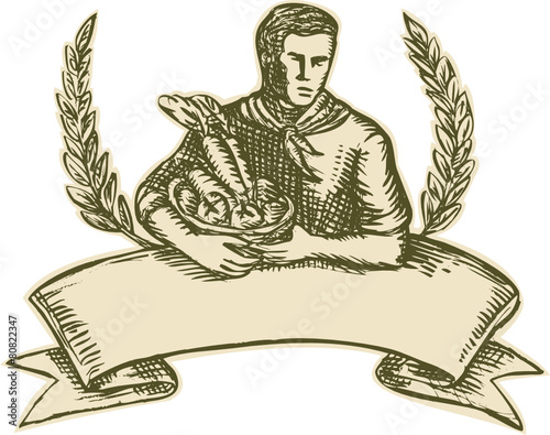 Organic Farmer Crop Harvest Etching