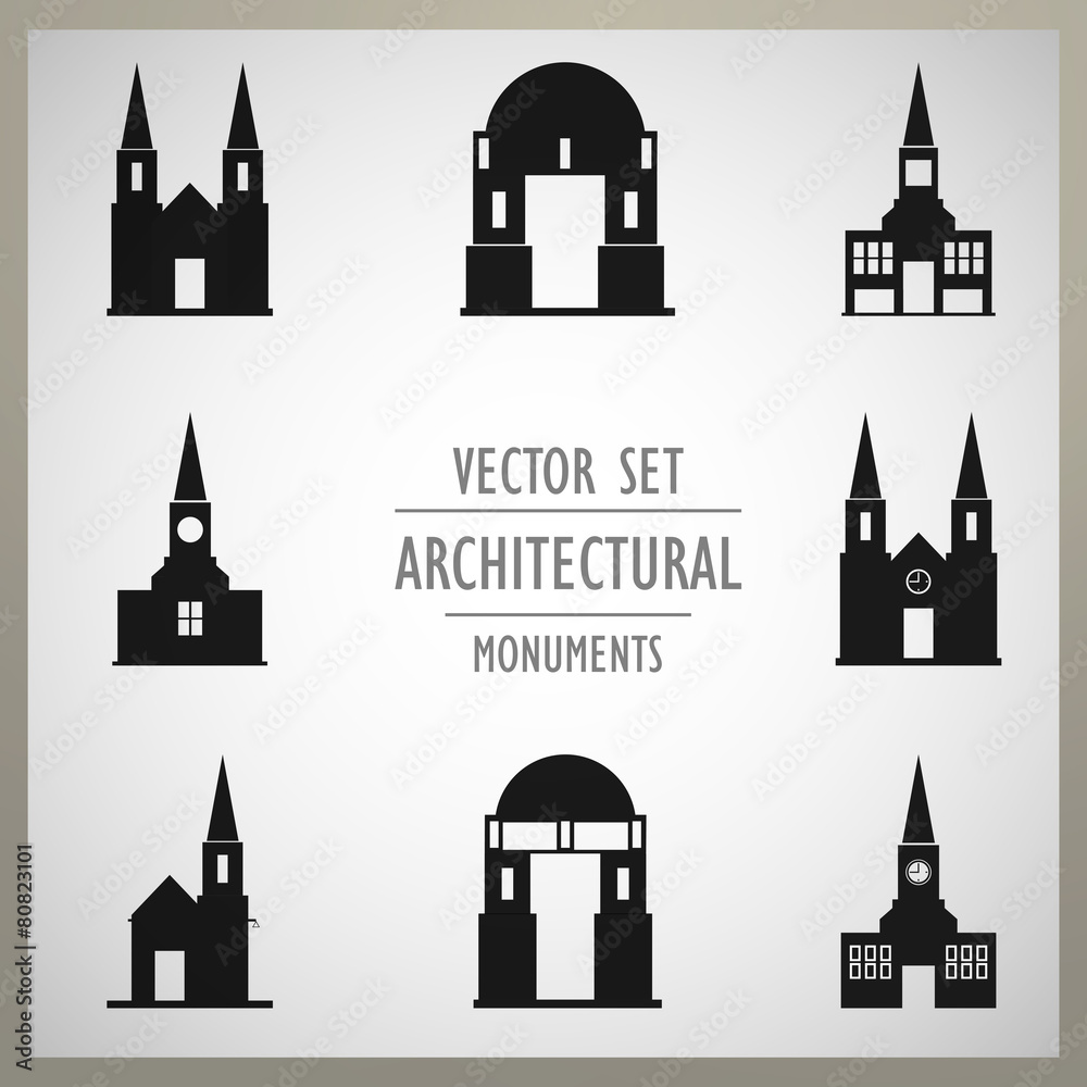 Set of vector architectural monuments old Europe Set of vector architectural monuments old Europe
