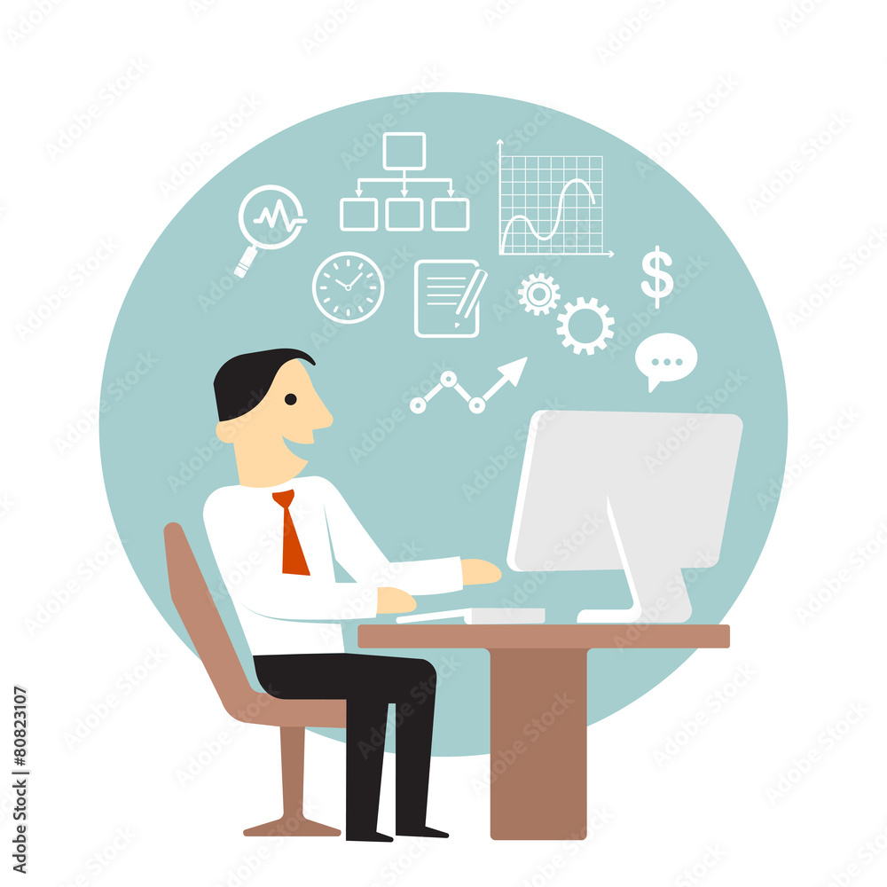 Businessman with computer doing business data analysis Businessman with computer doing business data analysis