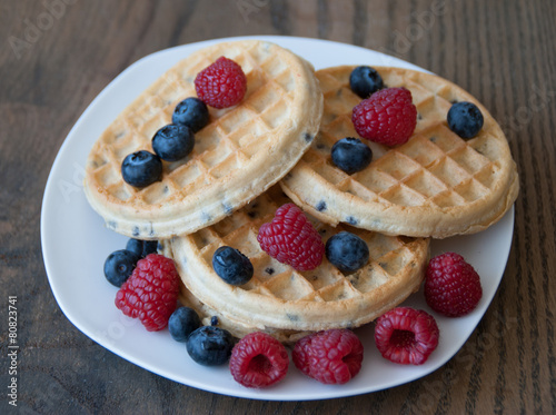 Waffles with Strawberries and Blueberries