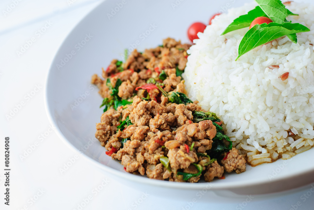Rice Topped With Stir-fried Pork And Basil Rice Topped With Stir-fried Pork And Basil
