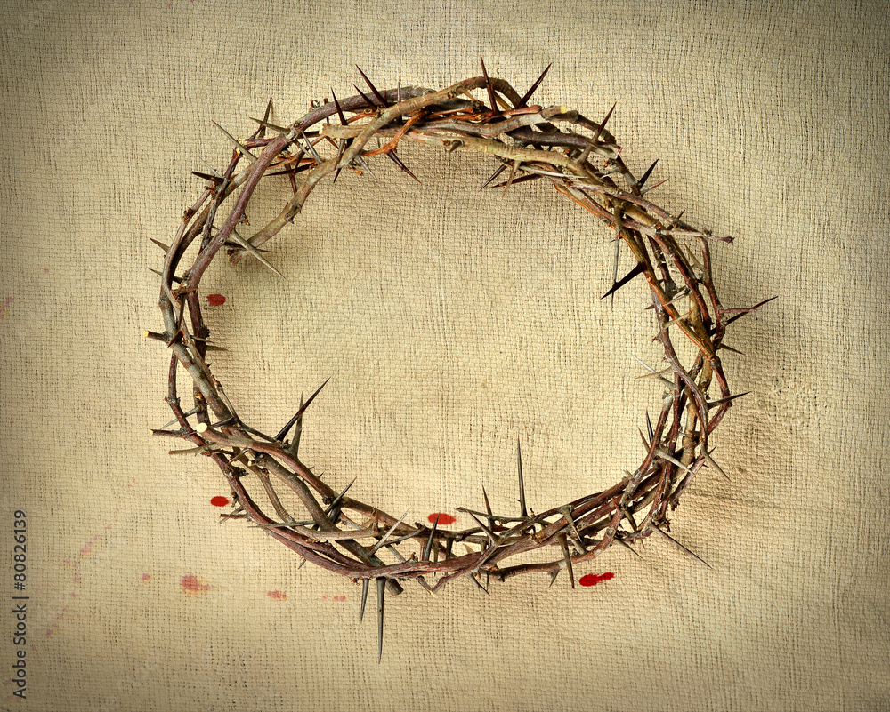 Fototapeta premium Crown of Thorns over Vintage Cloth