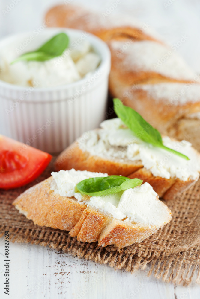 Baguette and cream cheese