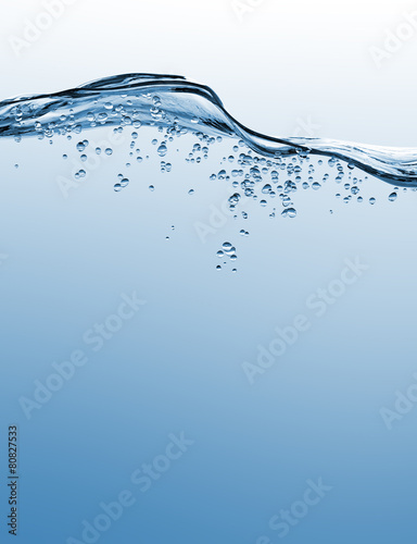 Water and air bubbles over white background