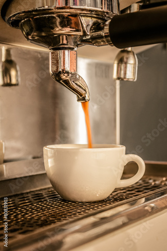 Coffee machine making espresso in a cafe.