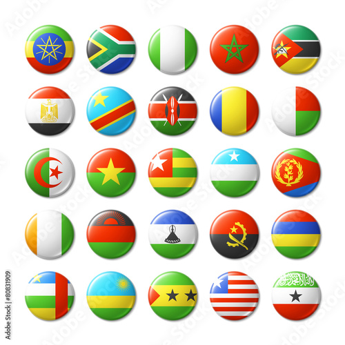 World flags round badges, magnets. Africa.