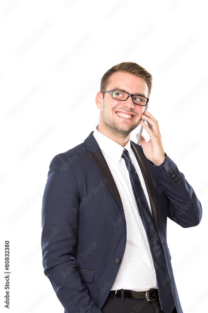Young businessman get a convertation on his handphone Young businessman get a convertation on his handphone