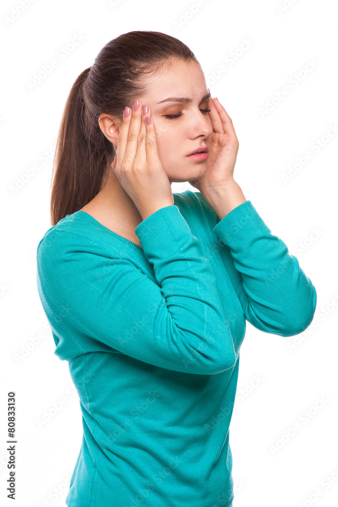 Headache. Woman having Headache. Sick. Flu Headache. Woman having Headache. Sick. Flu