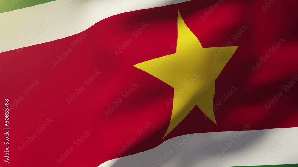 Suriname flag waving in the wind. Looping sun rises style Suriname flag waving in the wind. Looping sun rises style