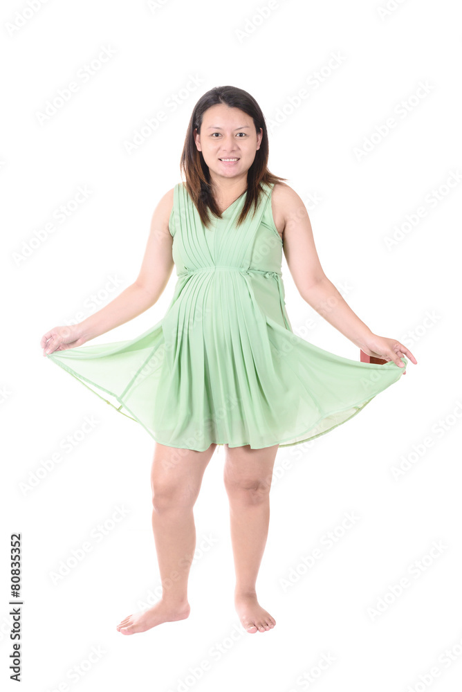 Naklejka premium Beautiful happy pregnant woman relax isolated on white backgroun