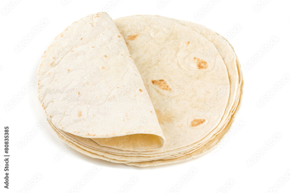 wheat tortillas isolated on white