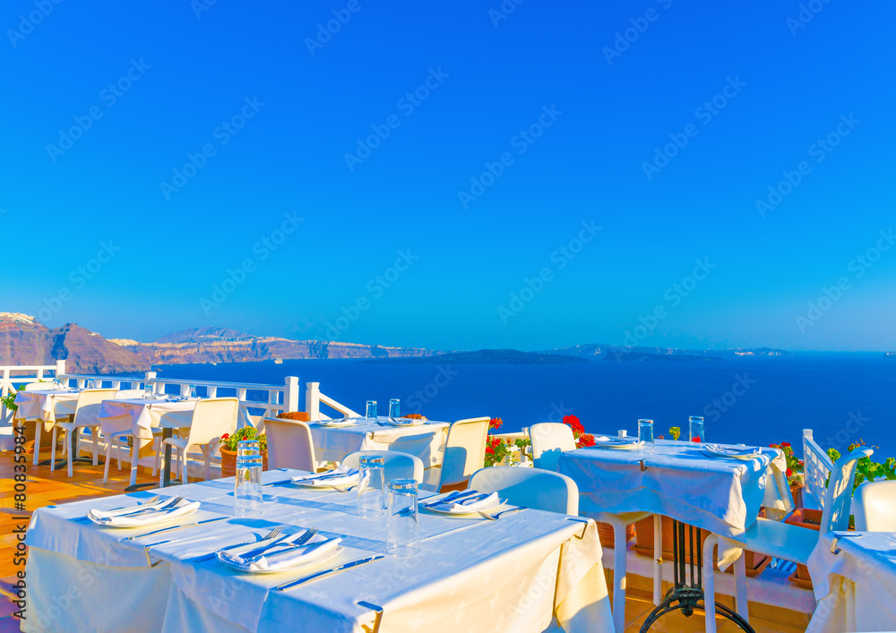 Fototapeta premium View from a terrace in Oia in Santorini island in Greece
