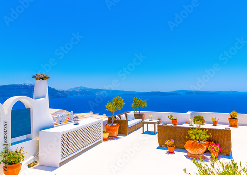 View from terace in Oia tof Santorini island in Greece © imagIN photography