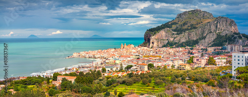 Panorama of the town Cefalu with Piazza del Duomo,