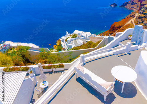 View to the sea from Oia village at Santorini island in Greece