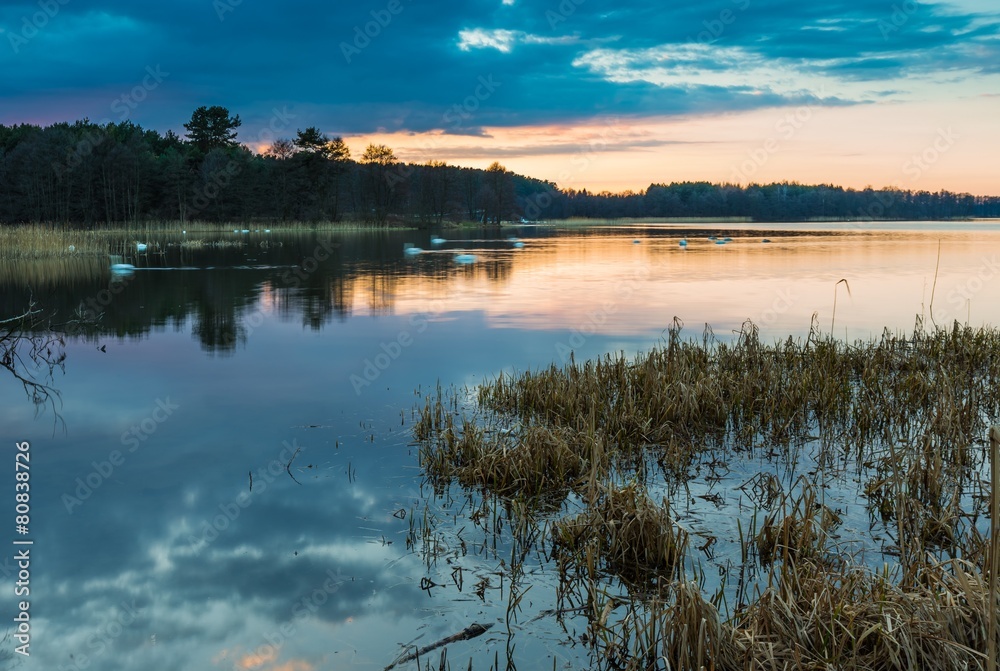 Lake landscape after sunset Lake landscape after sunset
