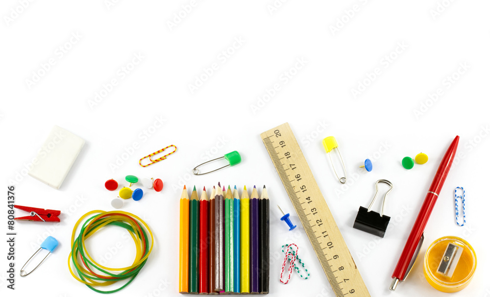 Obraz premium School supplies isolated on white background
