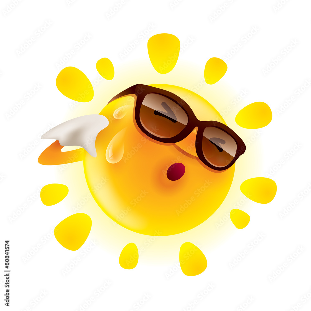Obraz premium Summer sun feeling hot and wiping sweat.