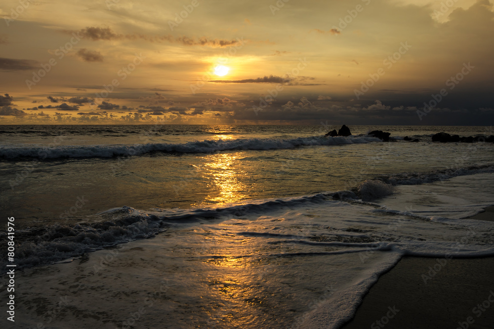 Sunset at .Tanah Lot Beach, Bali, Indonesia - beautiful coastline of Tanah Lot