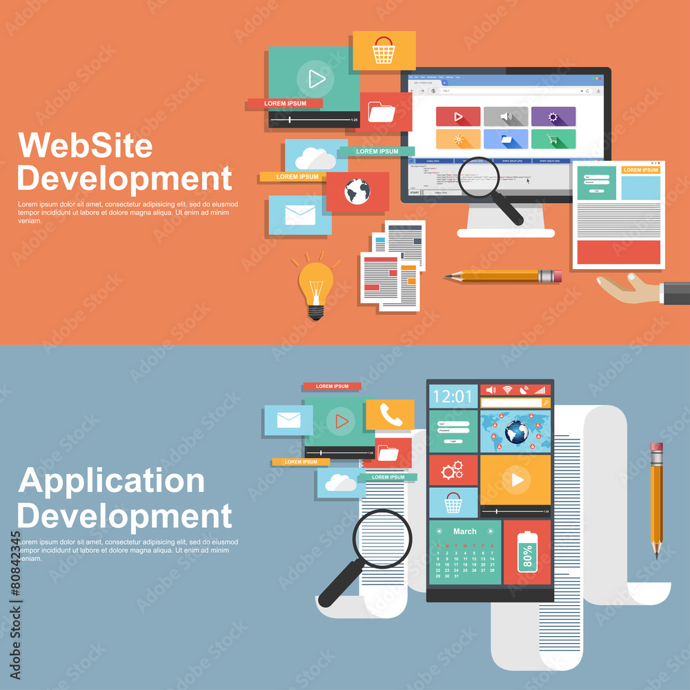 Flat design concept for development websites and apps