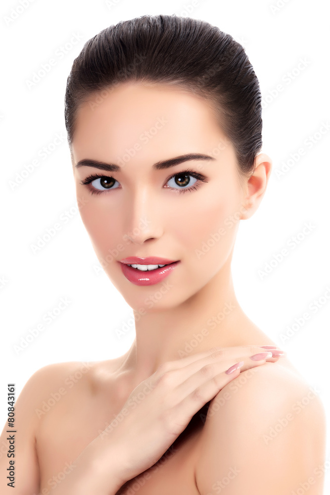 Beautiful girl with clean fresh skin, white background. Beautiful girl with clean fresh skin, white background.