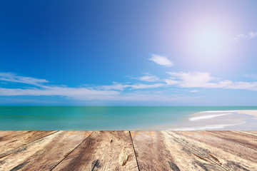 Wood Pave and Blue Sky Beach in Summer Season