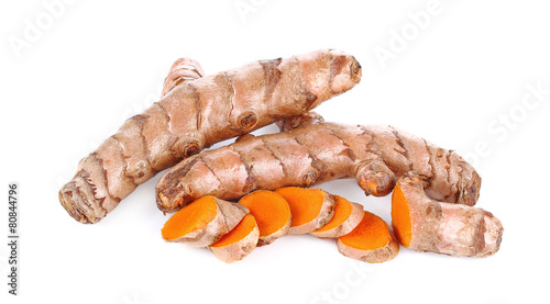fresh turmeric, curcuma roots isolated on white background