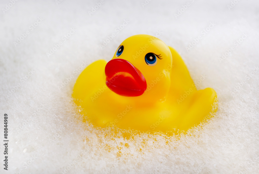 Rubber duck in foam close-up Rubber duck in foam close-up