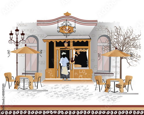 Series of street views with people in the old city