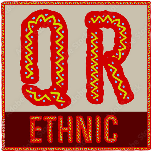 African font with ethnic pattern. Letters  Q R