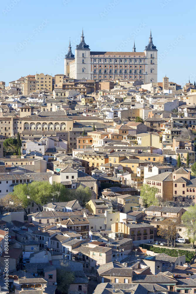 Panoramic view of Toledo and Alcazar (Spain)