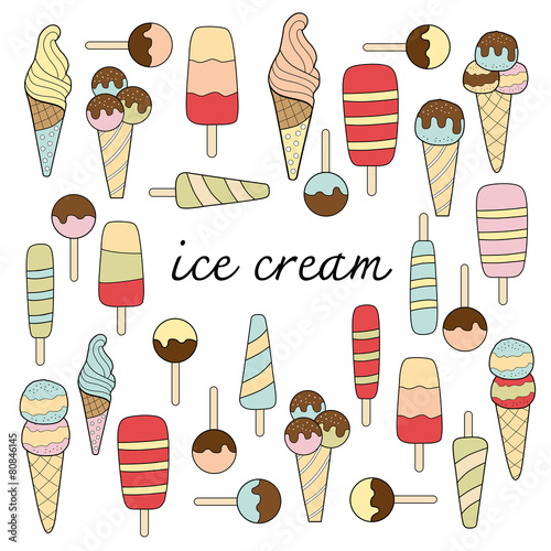 ice cream doodle pastel colors variation