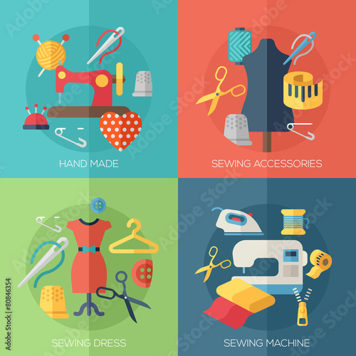 sewing dress, accessories, hand made icons. Concepts for web