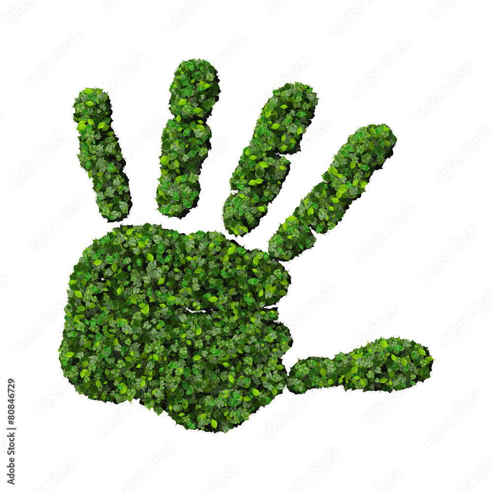 Hand made from green leaves isolated on white background. Hand made from green leaves isolated on white background.